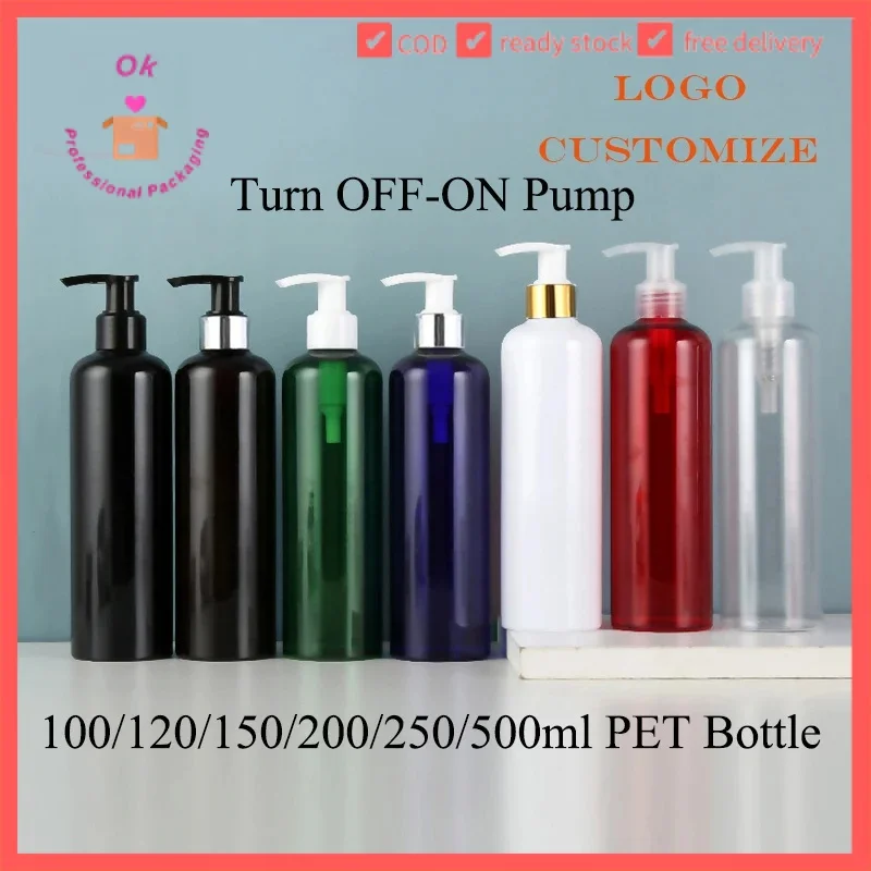 

20pcs PET pump Lid Bottle 100ml 120ml 150ml Turn Off-On Cream Empty Plastic Refillable Bottles Shampoo Container QY31701