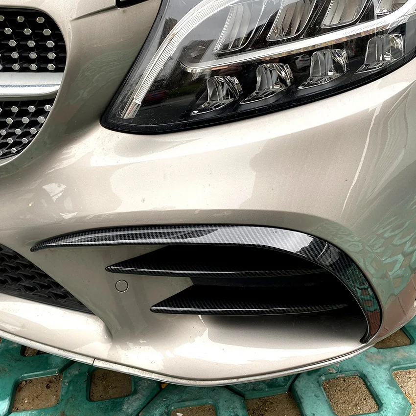 For Mercedes C Class W205 S205 A205 C205 C200 C220d C300 2018-2021 Car Front Bumper Lip Splitter Fog Light Trim
