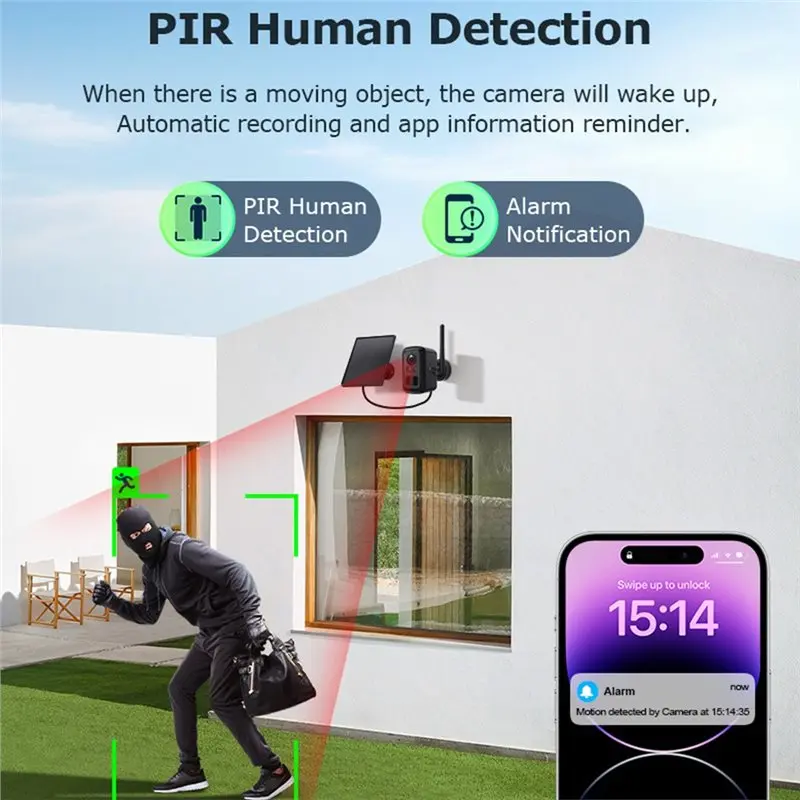 2027 New Solar Powered 3MP Battery Camera Security System 2 Cams Outdoor Wifi Wireless Color Night Vision Motion Alert Detection