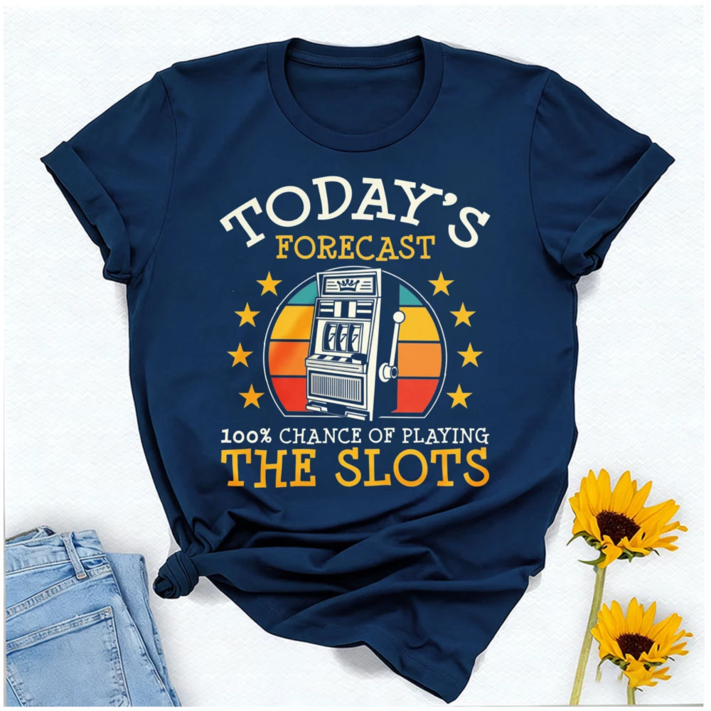 Slot Machine Funny Gambler Gift Vegas Vacation Forecast Chance of Playing The Casino Retro Graphic for Gambling Enthusiasts Tee