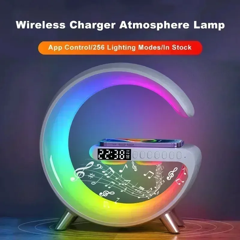 2024 New Intelligent G Shaped LED Lamp Bluetooth Speaker Wireless Charger Atmosphere Lamp With Clock App Control Home Decoration