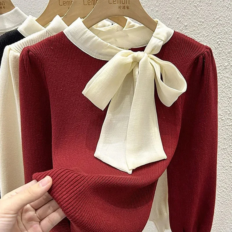 

Ele вязаный топ женский Faion весна осень новый цвет Blo Knot Slim Fit Brued корейский базовый слой