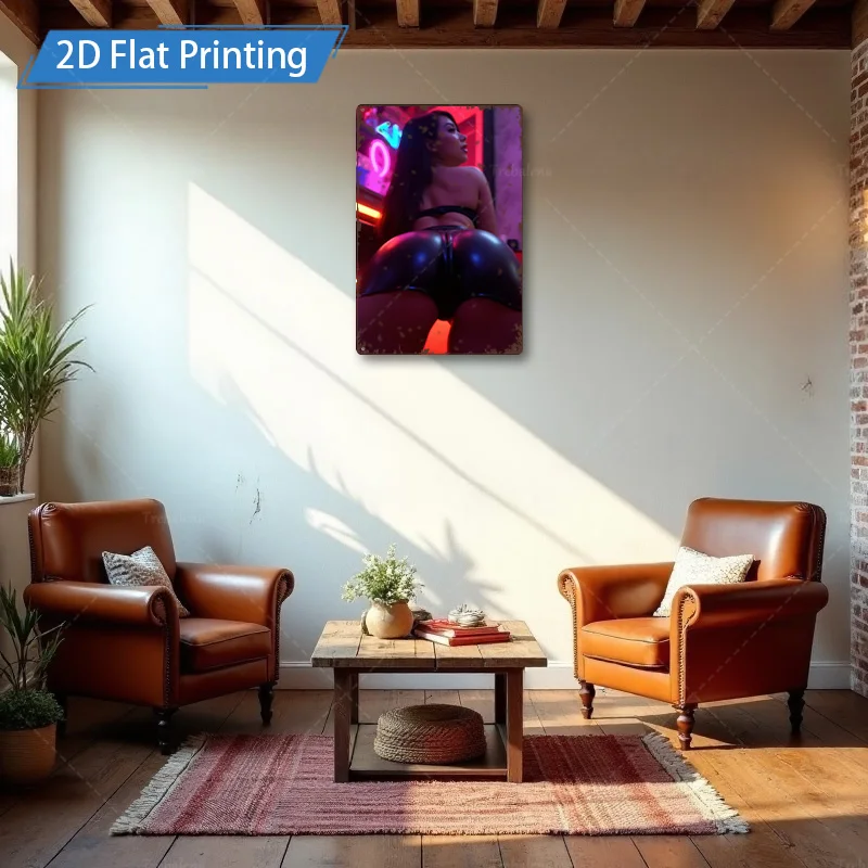 1 قطعة علامة معدنية ، 4x16 بوصة "نيون نابض بالحياة سيتي سكيب 2D طباعة مسطحة جدار الفن لديكور غرفة المعيشة الحديثة"