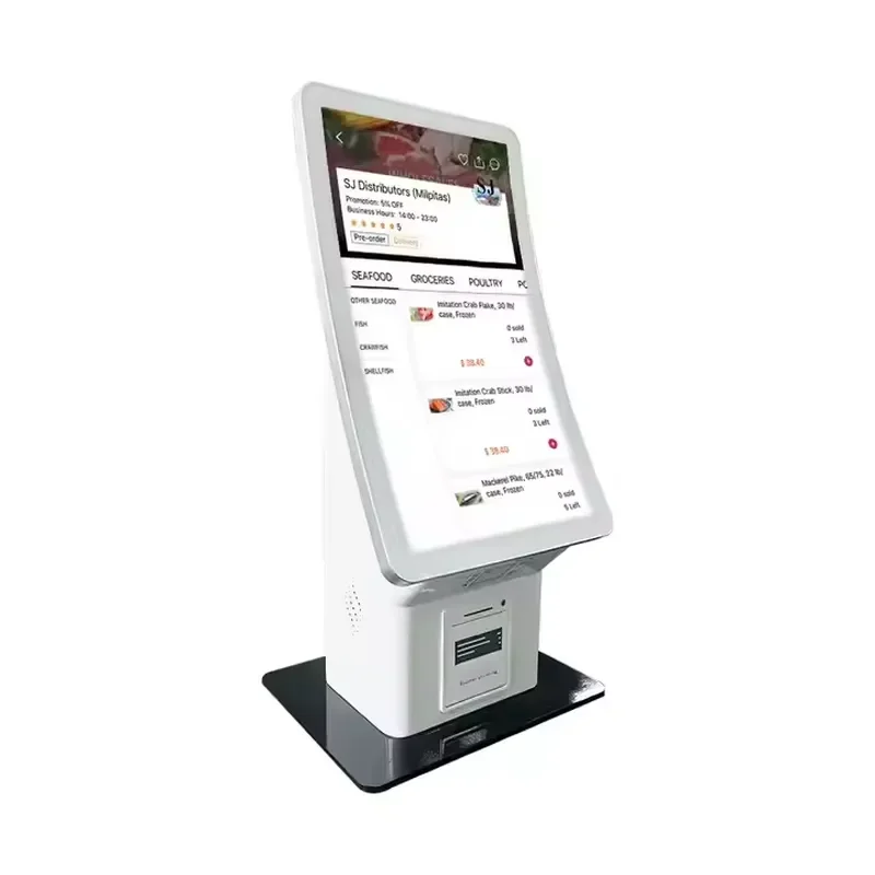 23.6 Inch Self Ordering Desktop POS Machine Curved Kiosk with Touch Screen Payment Fast Food Kiosk SDK Function