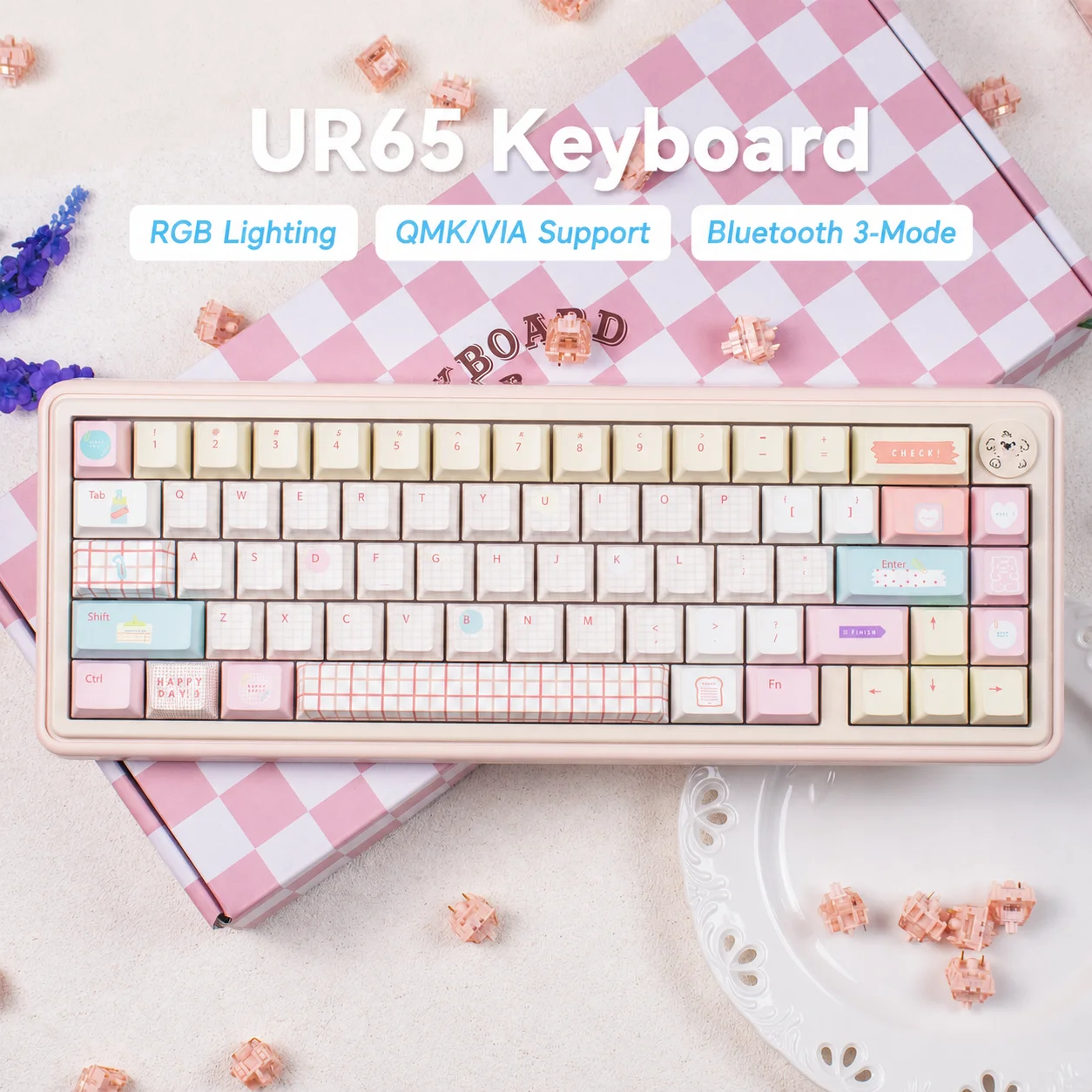 UR65 Custom Gaming Mechanical Keyboard Tri-mode Gasket RGB Hot-Swap QMK/VIA Custom 65% Cute Girl Office Gaming Keyboard