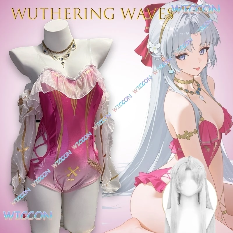 

Wuthering Waves Carlotta Swimsuit Cosplay Summer Sexy Bikini Set Anime Game Roleplay Halloween Adjustable PlusSize Beach Costume