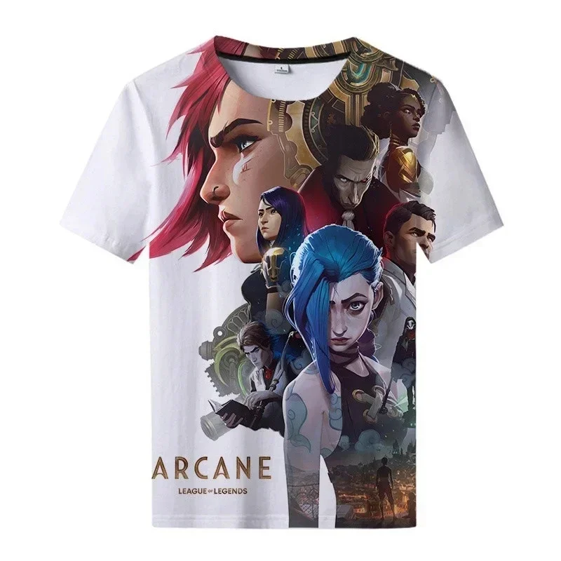 Moda Hip Hop Anime 3D drukuj mężczyźni kobiety koszulka Arcane ligi Jinx wykresach O-neck krótki rękaw Top letnie ubrania Streetwear w stylu Casual