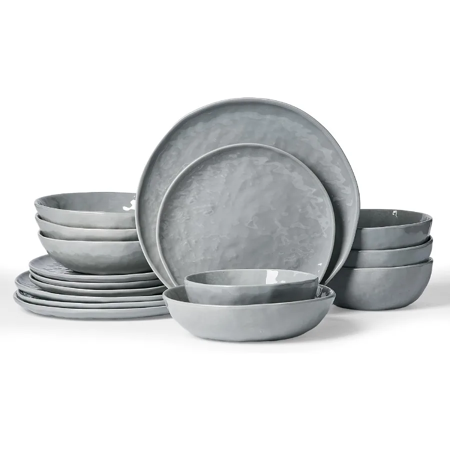 

Modern porcelain kitchen plates and bowls set for 4 handmade wave edge dinnerware sets ideal for daily dining and entertaining