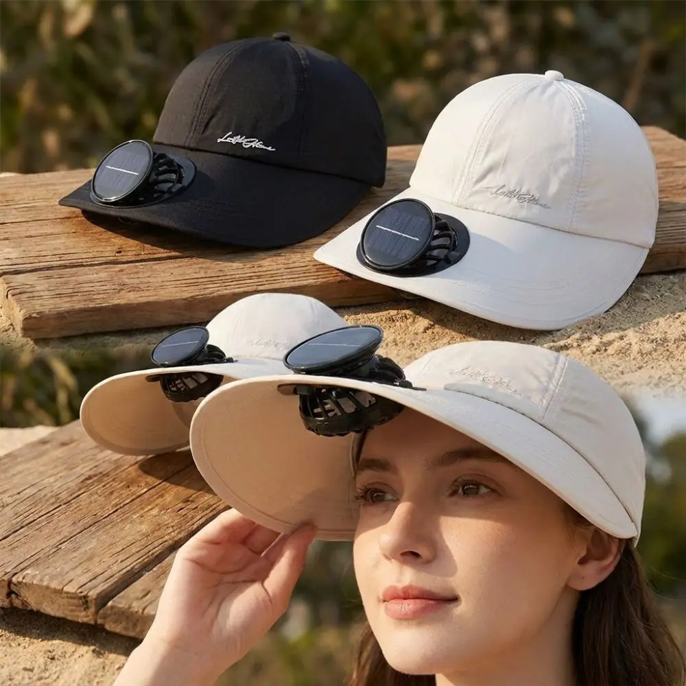 Rechargeable Solar Fan Hat Breathable Polyester Rechargeable Cooling Baseball Cap Lightweight Solid Color for 3.7V600mAh