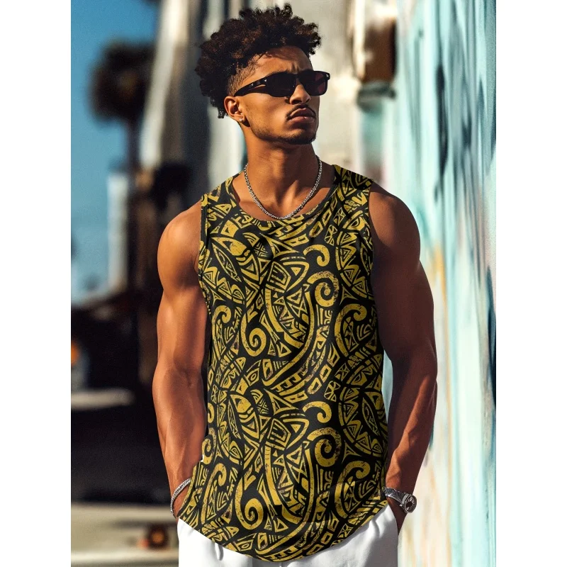 3D Printed Retro Ethnic Tank Tops For Men Leopard Red Lips Pattern Tees Summer Casual Loose Street Sports Round Neck Vest Top