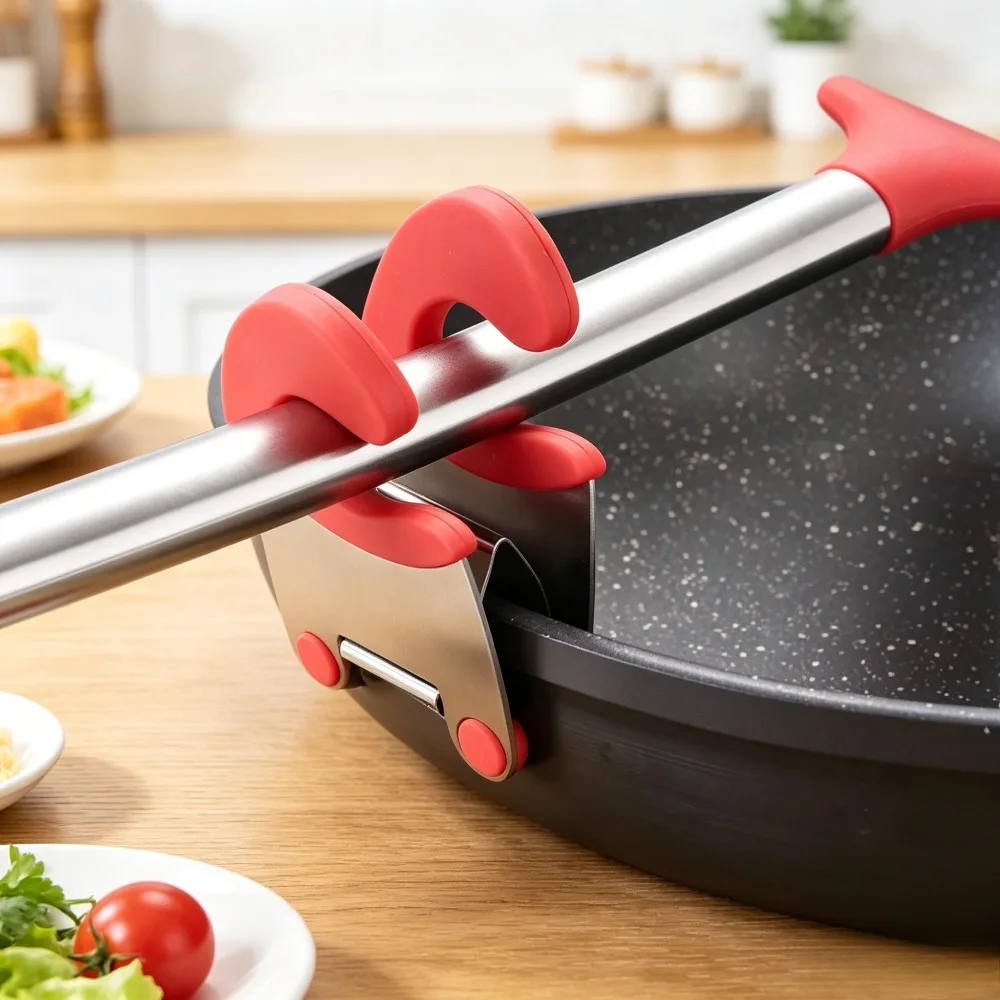 Stainless Steel Pot Side Utensil Holder Anti Scald Spoon Spatula Rest Clip Portable Kitchen Gadget Cooking Tool Organizer