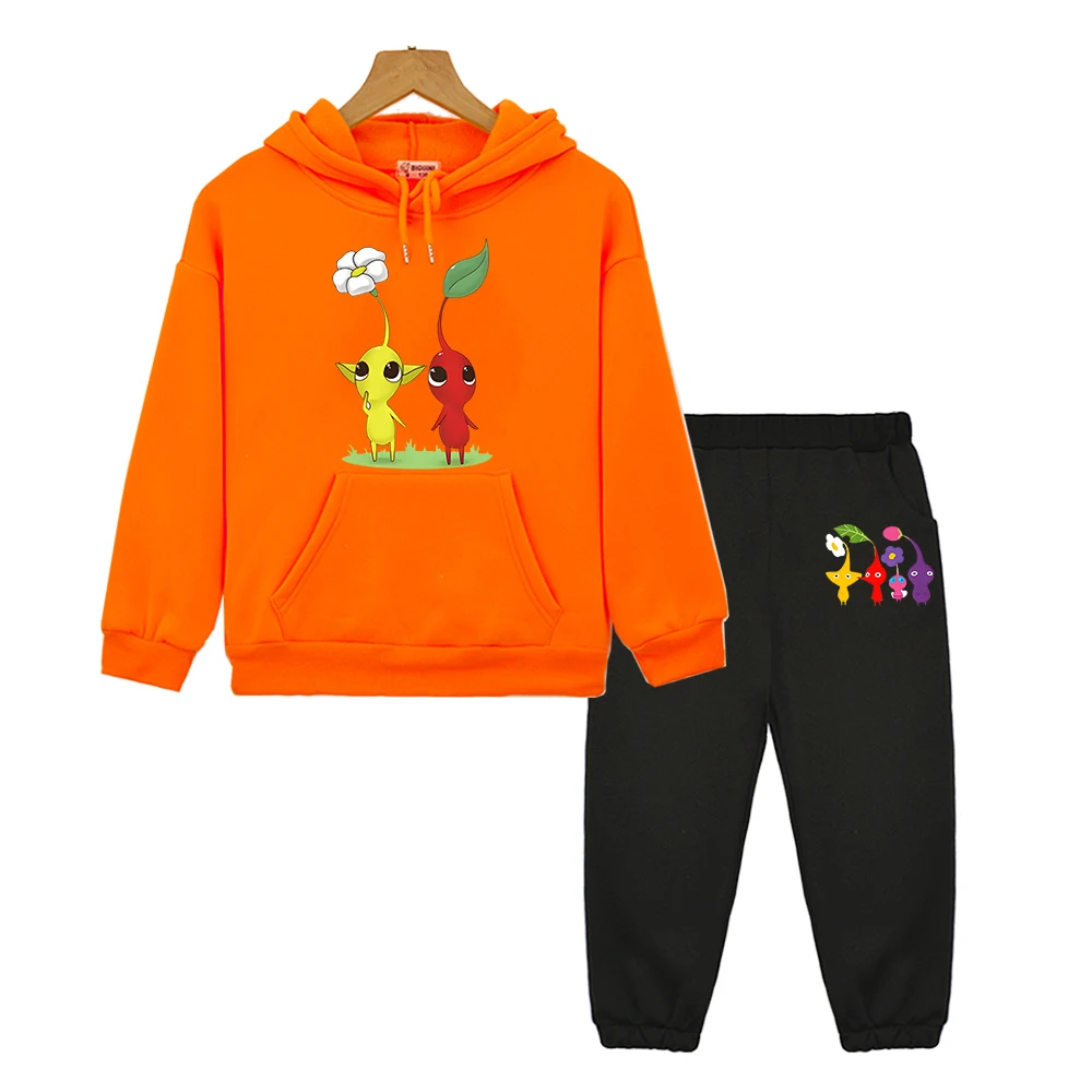 

Pikmin Print Hoodies kids boutique clothes 2PCS Top+ Pants Autumn pullover boys girls anime hoodie Fleece sweatshirt Hooded Sets