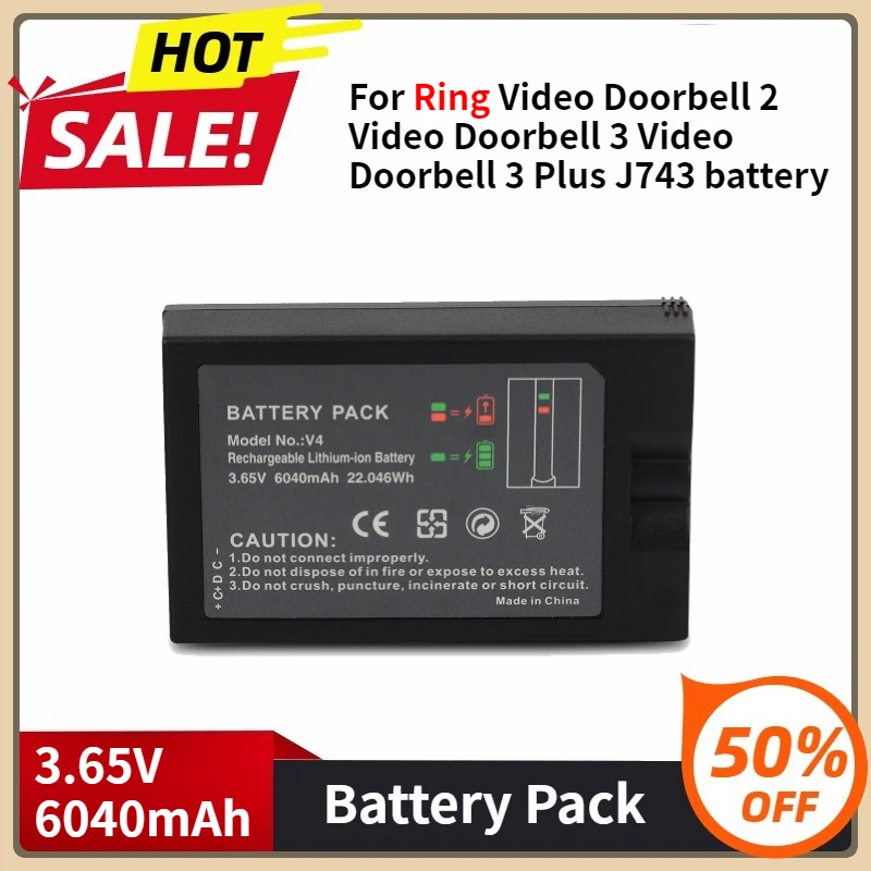 

Replacement Battery for Ring Video Doorbell 2 Video Doorbell 3 Video Doorbell 3 Plus J743 3.65V 6040mAh Long Lifespan Battery