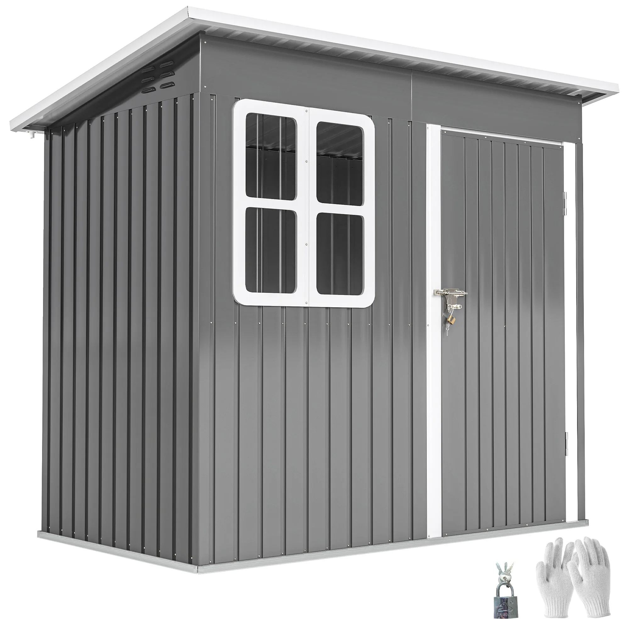 Outsunny Caseta de Jardín 221x133x190 cm Cobertizo de Exterior Metálico para Almacenamiento de Herramientas Gris Oscuro