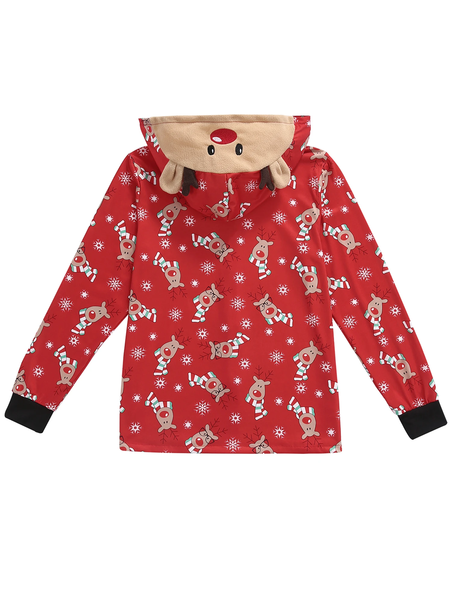 Christmas Family Matching Pajamas Set Reindeer and Snowflake Print Long Sleeve Hooded Tops Pants Sleepwear for Mom Dad Baby