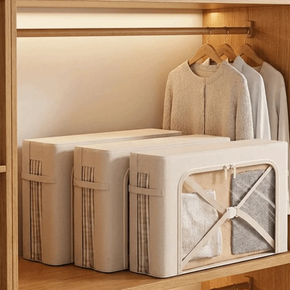 Oxford Fabric Narrow Steel Frame Storage Bins Visible Window Waterproof Quilt Blanket Storage Container with Handle Folding