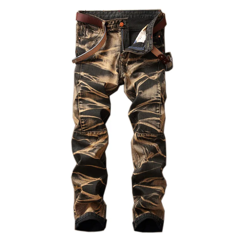 Men's Vintage Straight Leg Jeans Four Colors Faded Effect Casual Comfortable Cotton Denim mid Waist Zipper Fly Non-Deformable
