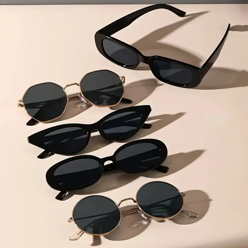 5-teiliges modisches Set mit gemischten Rahmen in Schwarz, Kunststoff- und Metallkombination, schlicht, modisch, personalisiert, trendig, dekorativ – Detail 1