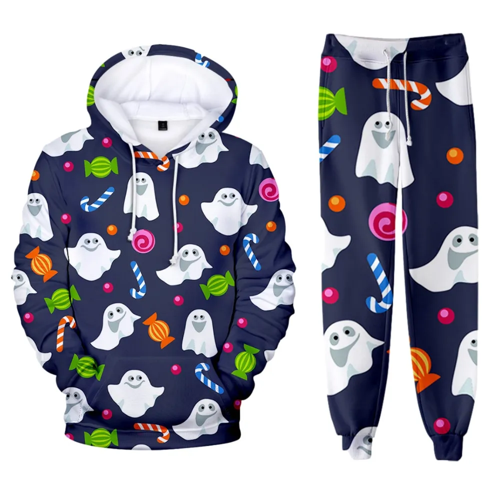 Creative Halloween Autumn Winter 3D Printed Boys Girls Tracksuit Set Casual Hoodie And Pants 2pcs Sets Fashion Unisex Clothing