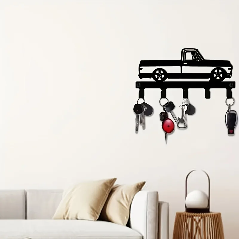 1pc Metal  Vintage Truck Key Holder - Heavy-Duty Cast Iron Key Organizer with Garage Door Design, Space-Saving Entryway, Kitchen