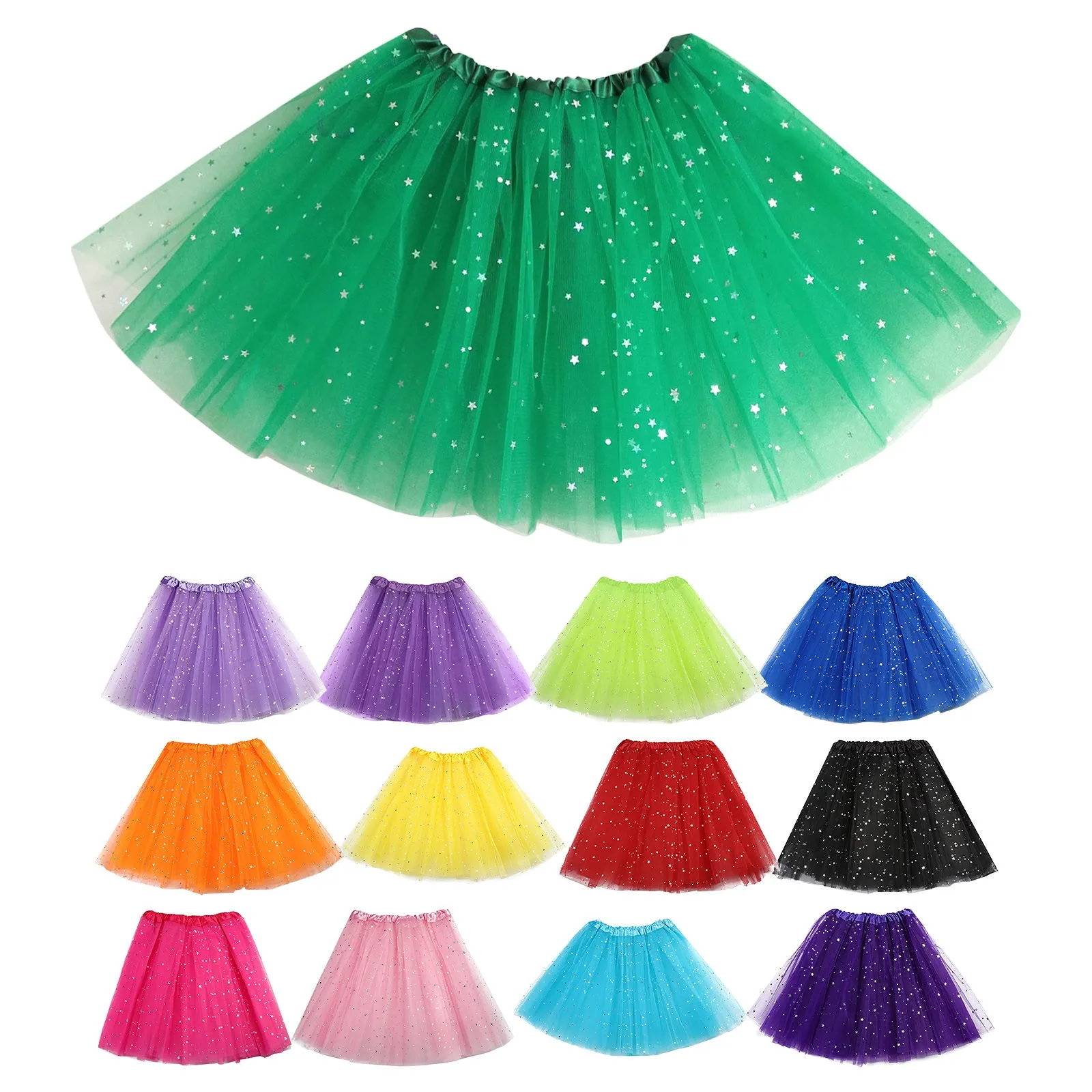 Fashion Kids Girls Mesh Skirts Princess Pretty Stars Fluorescence Floral Pleated Tutu Embroidery Girl Lace Faldas Dance Clothes