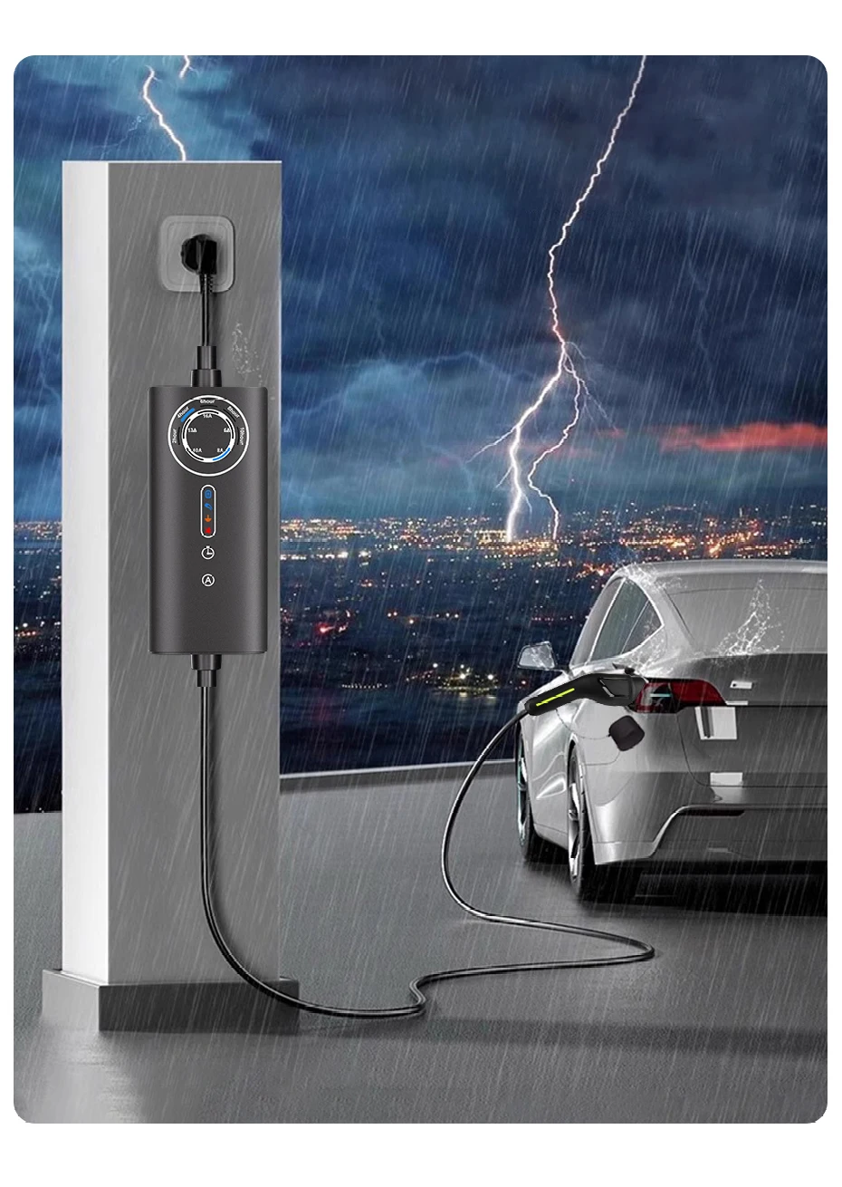 Junsun Typ 2 Tragbares EV-Ladegerät 3,6KW 7KW 11KW 22KW IP65 Wasserdicht Outdoor Modus 2 Ladekabel mit 6 8 10 13 16 20 24 32A Einstellbarem Strom, Programmierbarer Ladefunktion, Touch-Tasten-Steuerung, 2 Jahre Garantie für EU-Elektroautos, Hybrid- und BEV