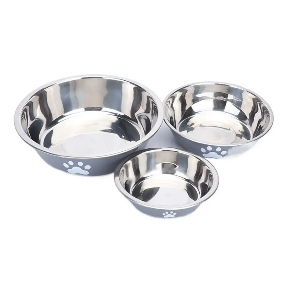 Large Capacity Stainless Steel Dog Bowl Non-rust Non-slip Dog Water Bowl Pet Feeders Cat Paw Pattern Cat Feeding Bowl Home