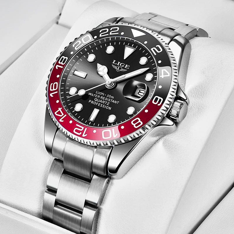LIGE Mode Business-Uhr für Herren 3ATM Wasserdicht Leuchtende Armbanduhr Herrenuhr Top-Marke Luxus Sport Quarz Taucher-Chronograph