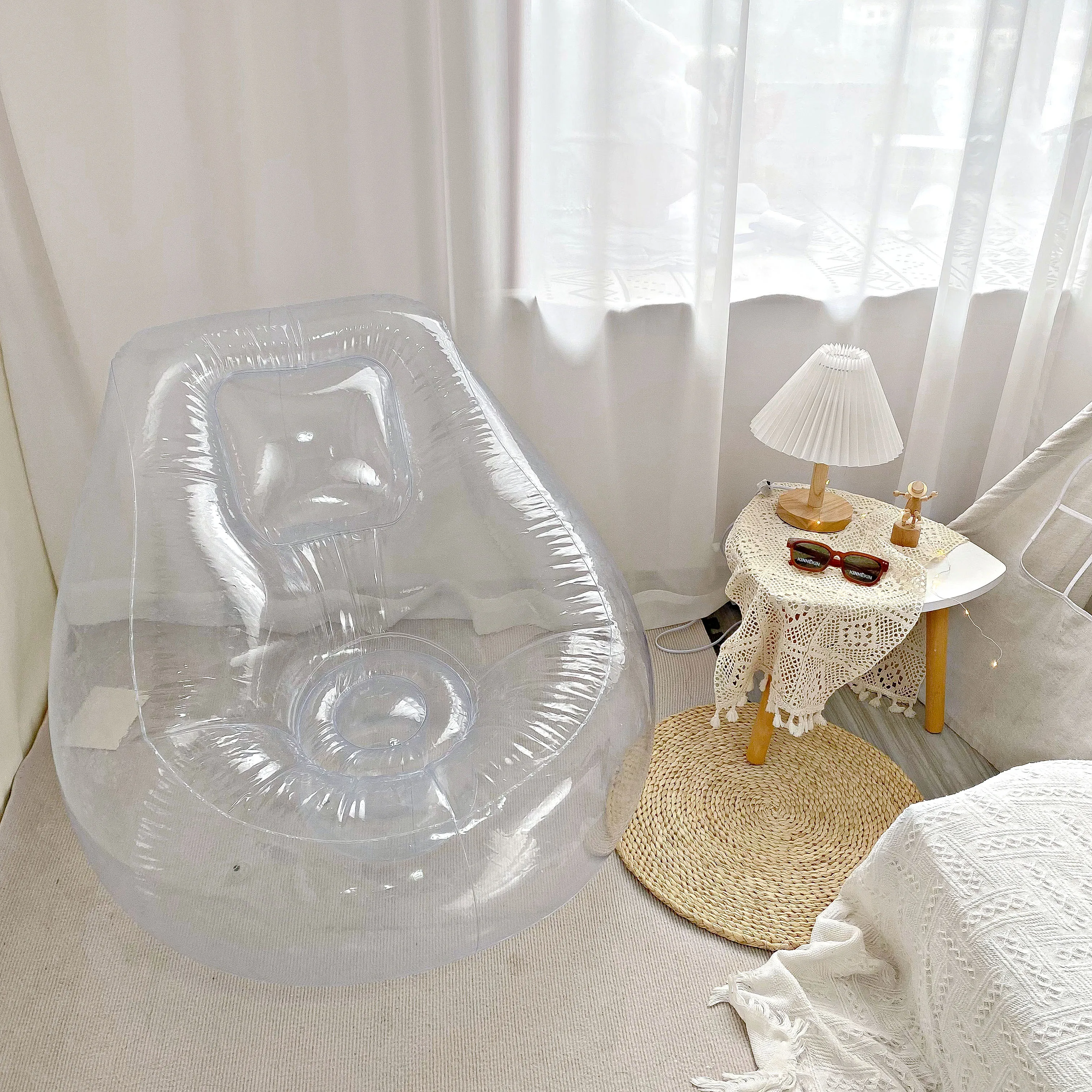 Transparent Inflatable Sofa Chair, Blow up Couch, Indoor and Outdoor Crystal Clear PVC Inflatable Single Sofa for Adult