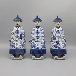 Chinese Emperor in Qing Dynasty, Blue and White Ceramic Figurine, Table Accessory