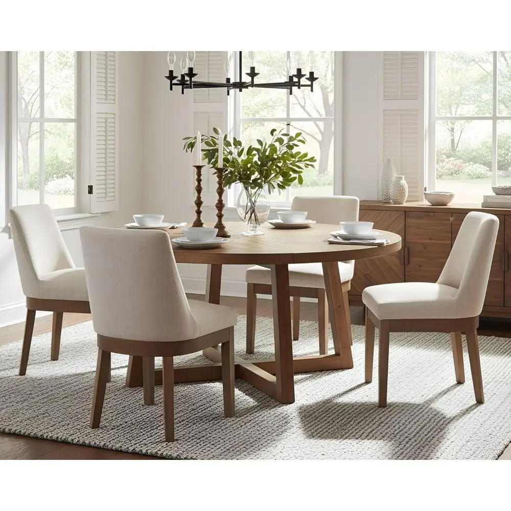 

Set of 4 Comfortable Back Support Dining Chairs with Linen Upholstery and Solid Wood Legs, Ideal for Kitchen or Living Room, Bei