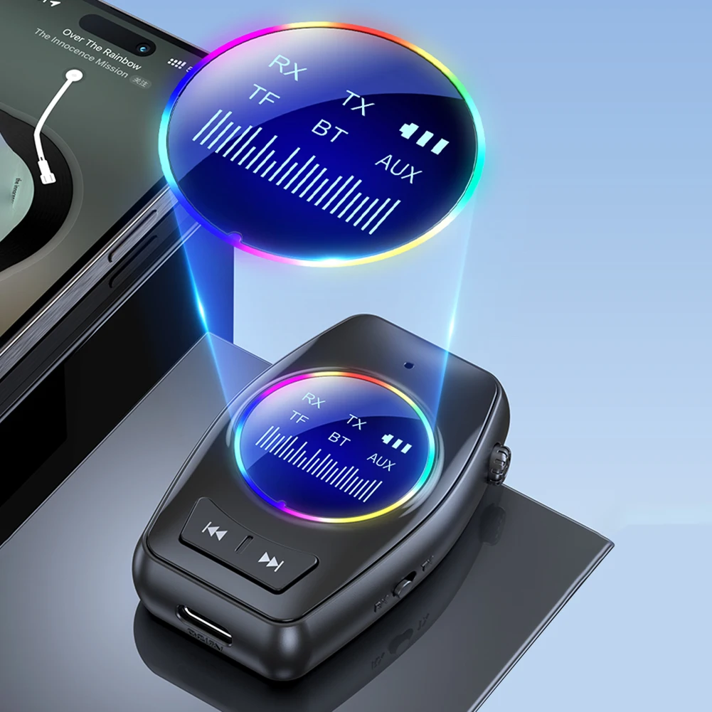 Ricevitore trasmettitore audio compatibile Bluetooth 2 in 1 Display schermo HD Adattatore trasmettitore audio per cuffie/altoparlante/auto