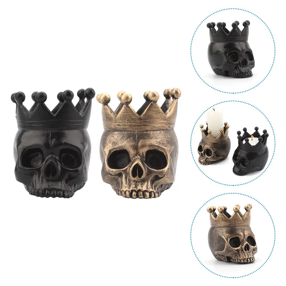 2 قطعة تاج الجمجمة حامل الهالوين الراتنج الشمعدان ديكور حفلة منضدية حامل هالوين الجمجمة ديكور حلية #4