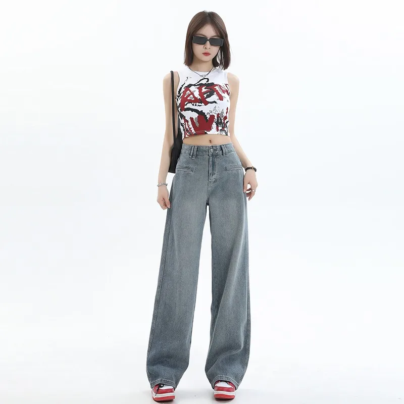 

Свободные джинсы, повседневные женские брюки Y2K, свободные джинсовые брюки с высокой талией для женщин, удобная посадка в уличном стиле