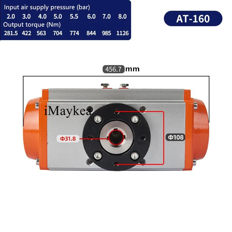 

AT160 Double Acting Pneumatic Actuator Round Shaft Output For Pneumatic Ball Valve Butterfly Valve