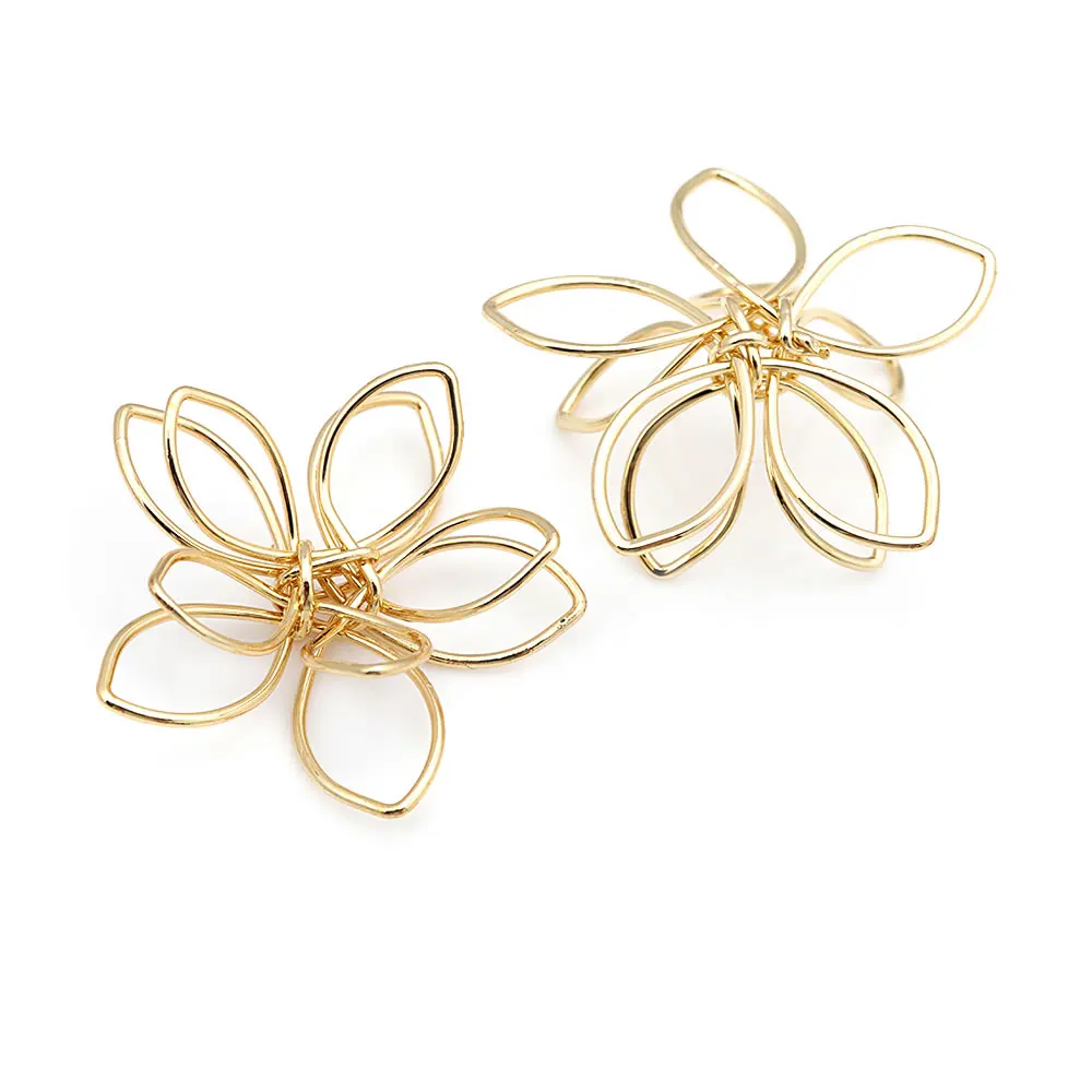 18K Gold Color 3D Wire Flower Charms Pendants High Quality Diy Jewelry Making Necklace Earrings Accessories for Women