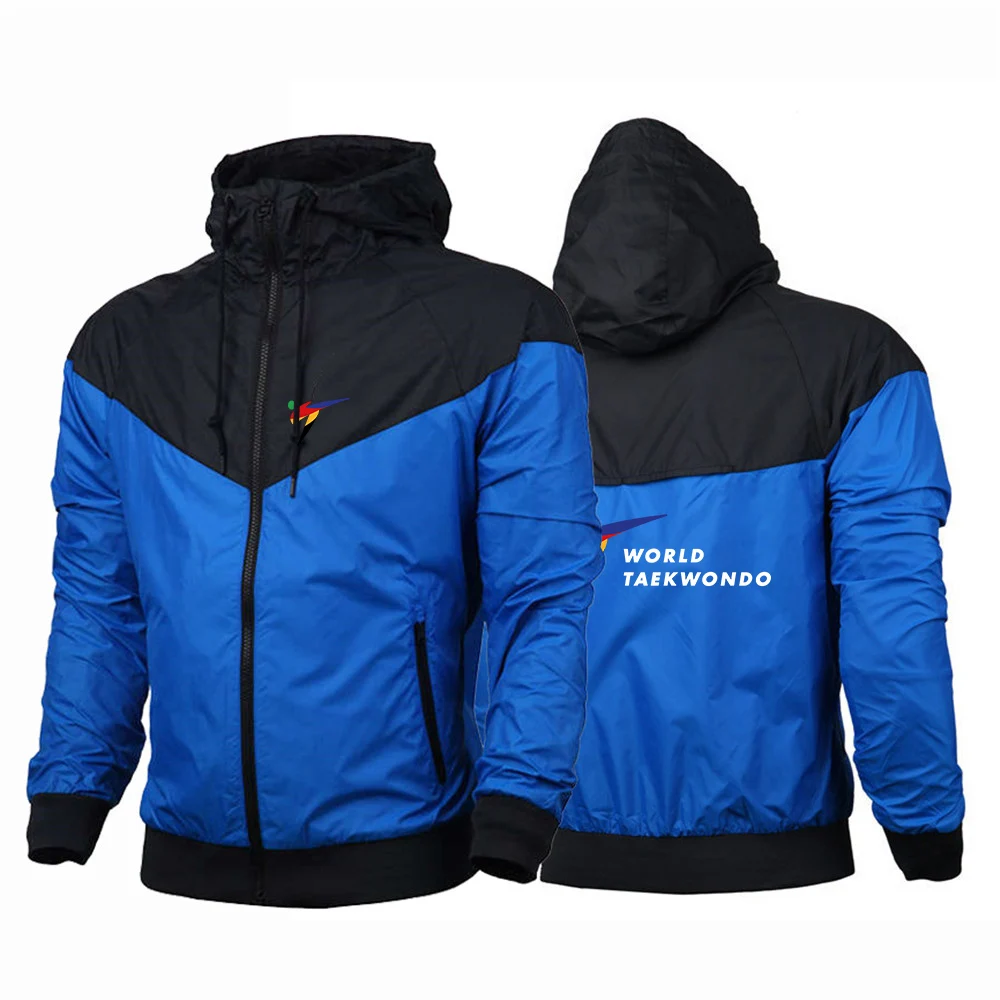 WTF World Taekwondo Federation 2022 Men\'s New Windbreaker Jacket Zip Hooded Outdoor Waterproof Coat Sport Outwear Pullover Tops