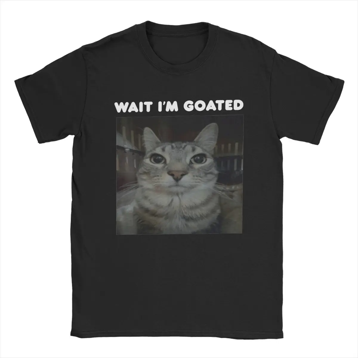 Men's Wait I'm Goated Meme Cat T Shirts 100% Cotton Clothes Funny Short Sleeve Round Collar Tees New Arrival T-Shirt