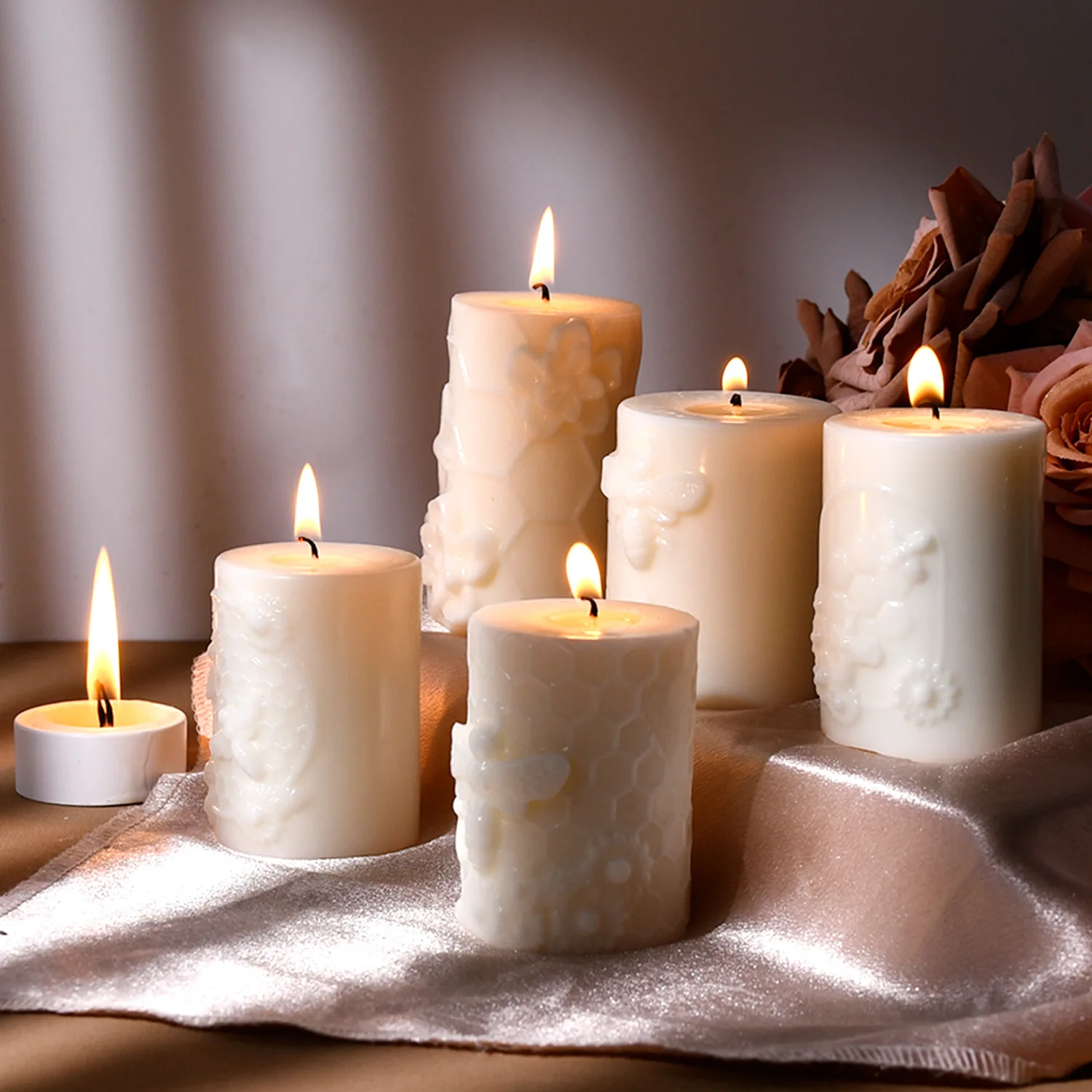 DIY Honeycomb Cylindrical Candle Aromatherapy Silicone Mold Home Candle Decoration Molds For Plaster Gypsum Making