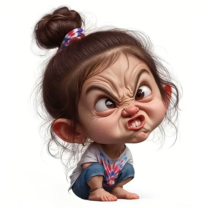 Sassy Angry Girl 2D Flat Vinyl Sticker, Waterproof Self-adhesive Decal for Car Laptop Water Bottle Smooth Surfaces DIY Decor