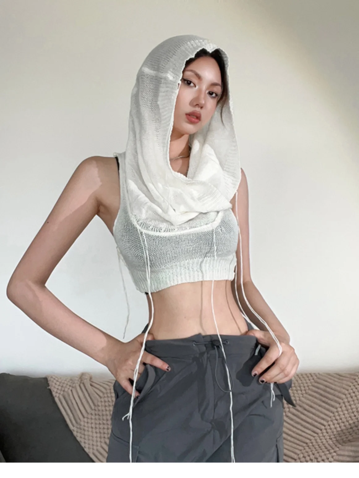 スパイシーガールカラーフーディスウェットニットベストレディースベリーバリング日焼け止めトップサマーストリートスリムフィット