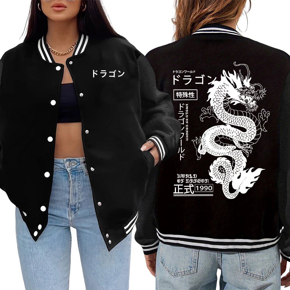 

World Of Dragon Special 1990 Prints Women Clothes All-Match American Jackets Hip Hop Loose Veste Casual Pocket Baseball Jersey