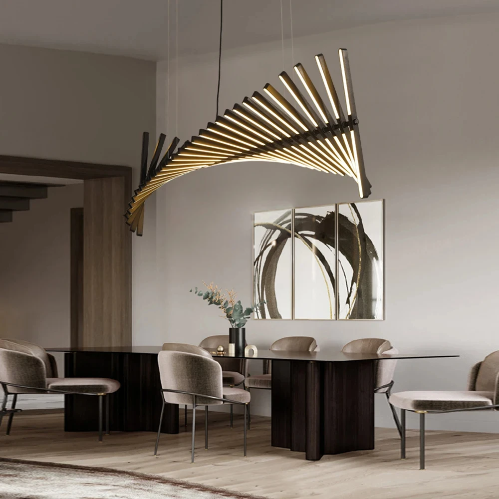 

LED Fishbone Artistic Ceiling Chandeliers New Modern Creative Hanging Lamp for Office Lighting Home Decor for Bedroom YX852TB