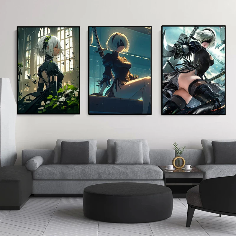 Nier Automata Anime Cool Sexy Girl Poster Modern Fight Battle Game Canvas Painting Wall Art Picture Living Room Home Decor Mural