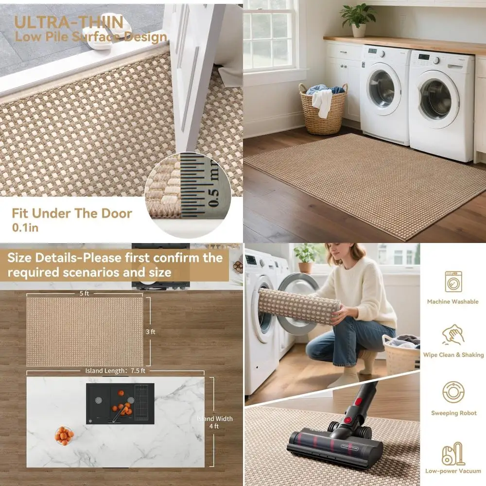 

Brown Bohemian Washable Kitchen Runner Rug, Non-Slip Entryway Mat for Hallway, Indoor Door Mat for Backdoor, Bedroom, and Living