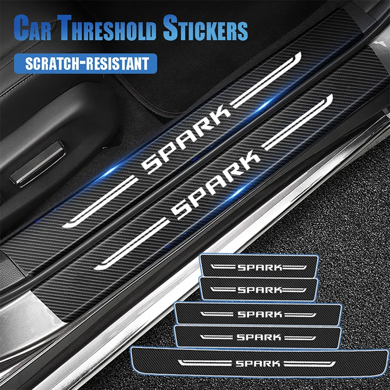 Carbon Fiber Car Threshold Protective Sticker Door Sill Scuff Plate for Chevrolet SPARK Logo Trunk Bumper Anti Scratch Strips