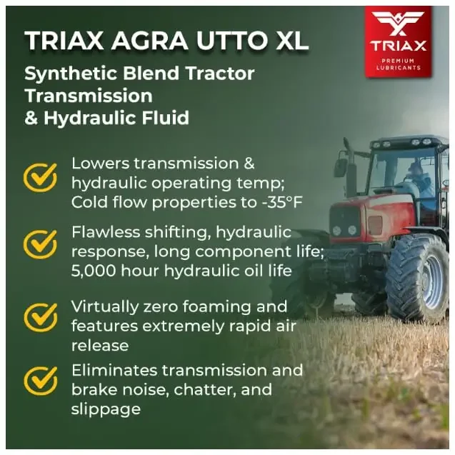 TRIAX Agra UTTO XL Tractor Fluid, Synthetic Blend Tractor Transmission and Hydraulic Oil, 6,000 Hour Life, 50% Less wear, -36 F