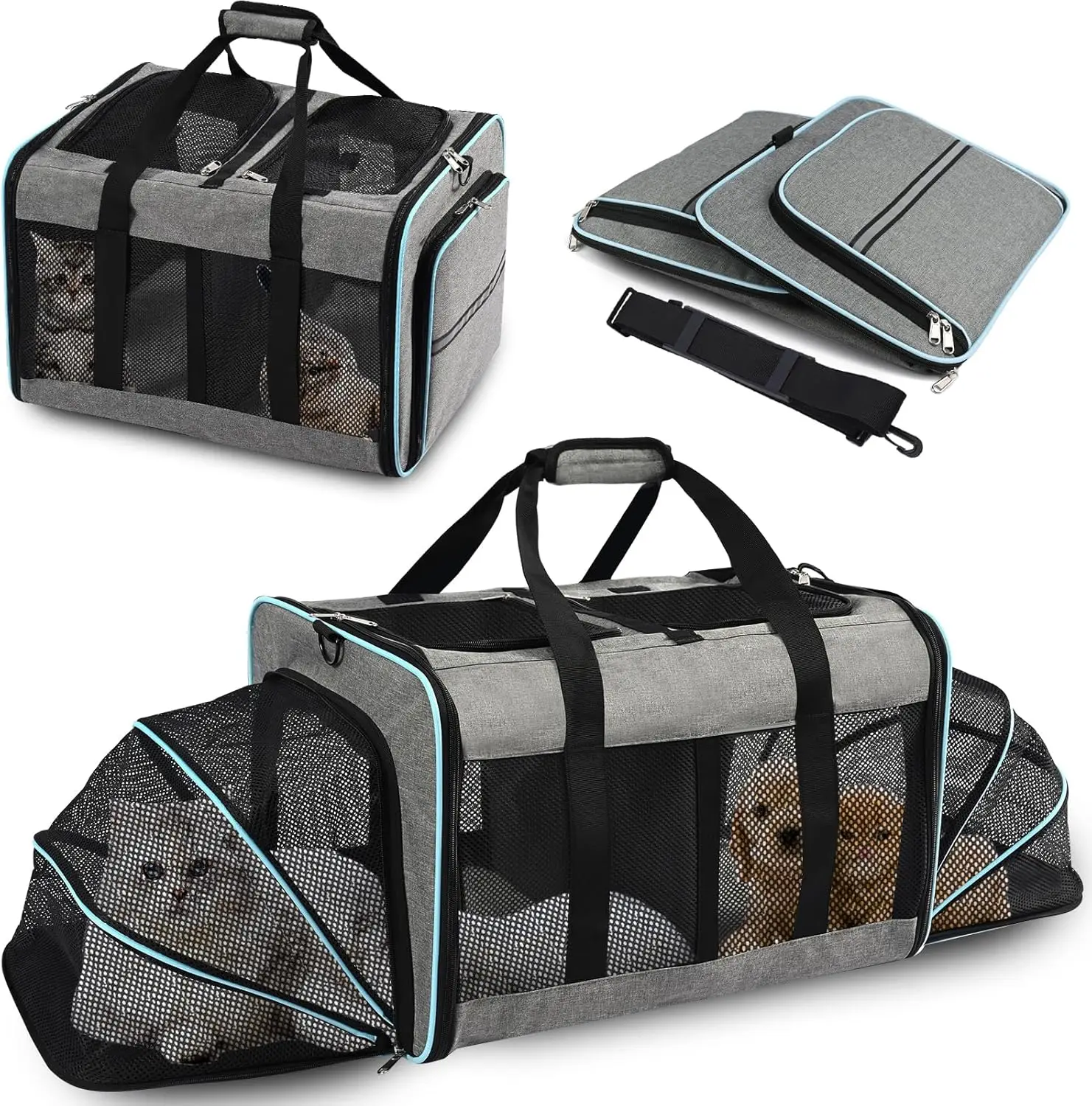 

Expandable 2-in-1 Pet Carrier for Cats & Dogs, Breathable Design, Ideal for Travel and Camping