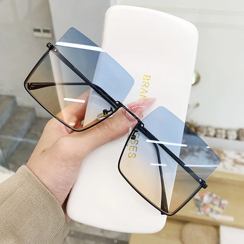 Fashion Oversized Square Sunglasses Women Brand Retro Big Frame Sun Glasses Female Metal Semi-Rimless Designer Oculos De Sol