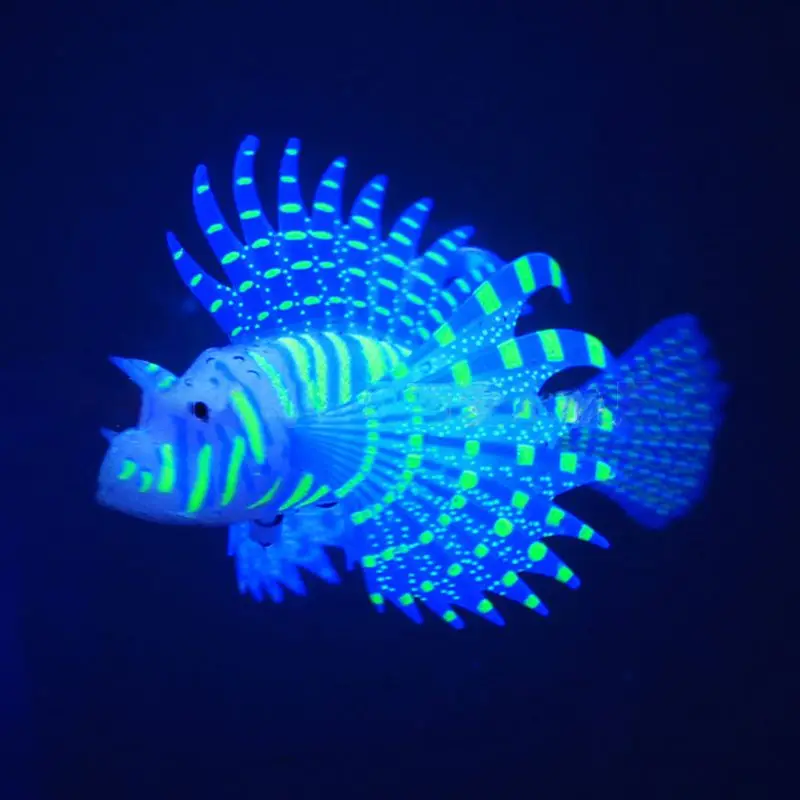 Aquarium Artificial Colorful Glowing Fish Ornaments Silicone Lionfish Floating Decorations Ornaments for Fish Tank Aquarium